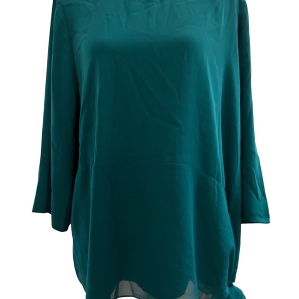 Chico's Asymmetrical Tunic Top Tapestry Teal 3/4 Sleeve Fashion Popover Size 3 - Picture 2 of 8